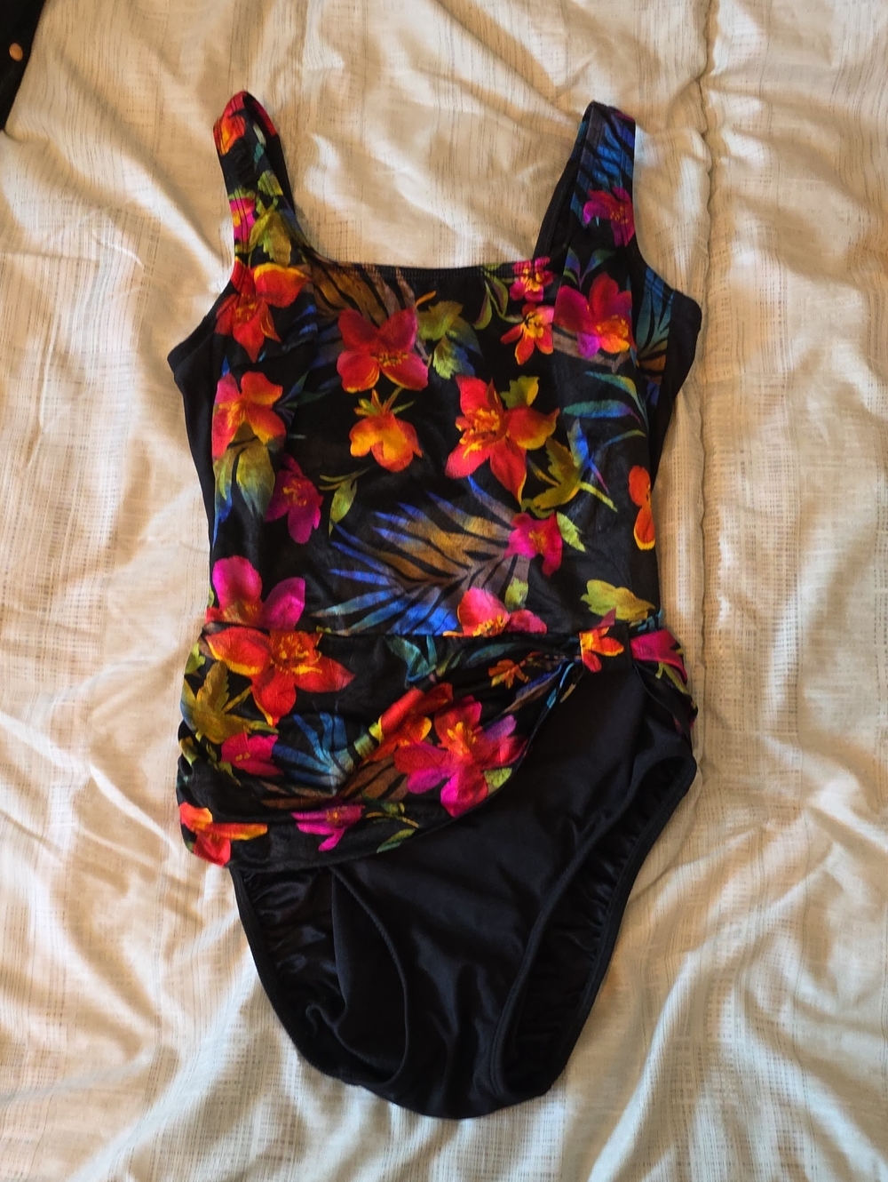 Vintage Robby Len Tropical Floral Print One Piece Swim Suit